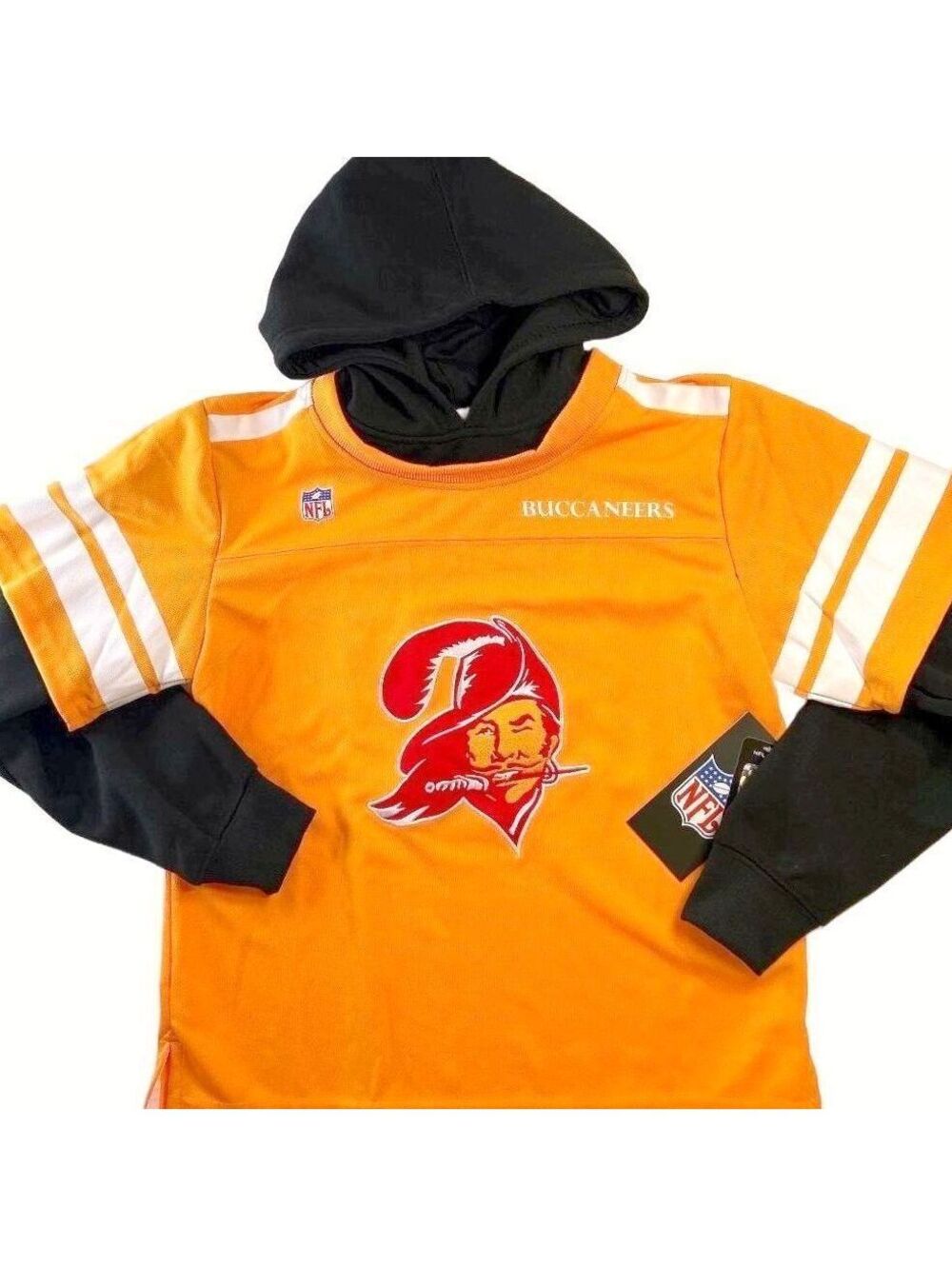 NFL Tampa Bay Buccaneers Layered Hoodie Jersey "Orange/Black" Youth 14-16 | NWT